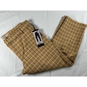 NWT Liverpool Los Angeles Women's Size 12/31 Gold Navy Tan Plaid Knit Trouser